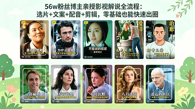 56万粉丝博主亲授影视解说全流程：选片+文案+配音+剪辑，零基础也能快速出圈-海淘下载站