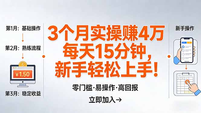 我3 个月实操赚了 4 万 ，每天操作15分钟，新手也能轻松上手！-海淘下载站