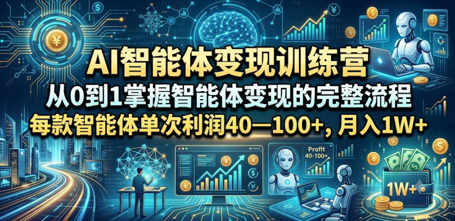 AI智能体变现训练营，从0到1掌握智能体变现的完整流程，每款智能体单次利润40—100+，月入1W+-海淘下载站