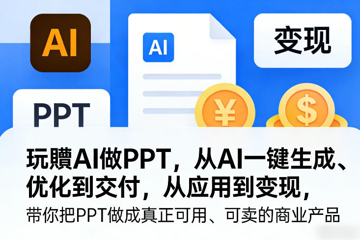 玩賺AI做PPT，从AI一键生成、优化到交付，从应用到变现，带你把PPT做成真正可用、可卖的商业产品-海淘下载站