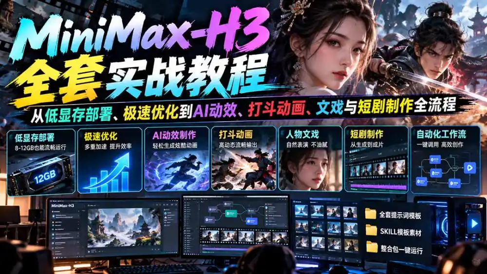 MiniMax-H3全套实战教程：从低显存部署、极速优化到AI动效、打斗动画、文戏与短剧制作全流程-海淘下载站