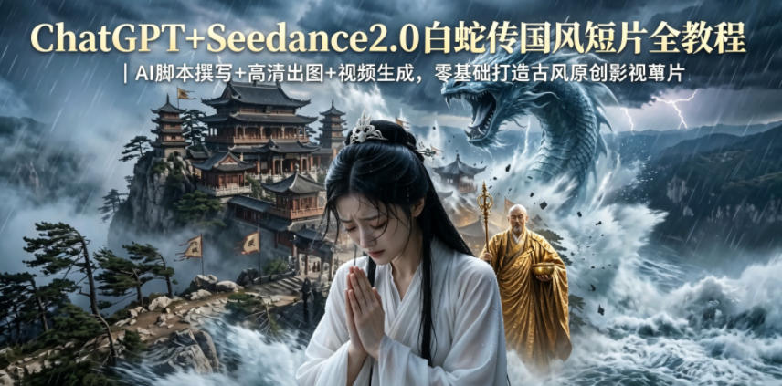 ChatGPT+Seedance2.0白蛇传国风短片全教程｜AI脚本撰写+高清出图+视频生成，零基础打造古风原创影视短片-海淘下载站