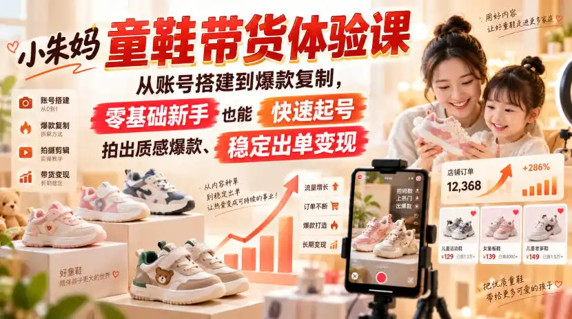 小朱妈童鞋带货体验课，从账号搭建到爆款复制，零基础新手也能快速起号、拍出质感爆款、稳定出单变现-海淘下载站