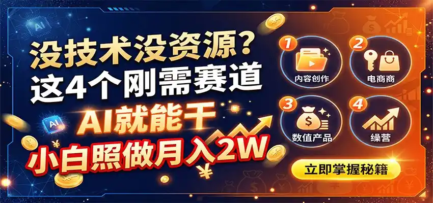 没技术没资源？这4个刚需赛道，AI就能干，小白照做月入2W-海淘下载站