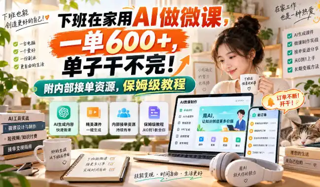 下班在家用AI做微课，一单600+，单子干不完！附内部接单资源，保姆级教程【揭秘】-海淘下载站