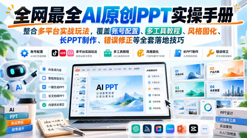 全网最全AI原创PPT实操手册,整合多平台实战玩法,覆盖账号配置、多工具教程、风格固化、长PPT制作、错误修正等全套落地技巧-海淘下载站