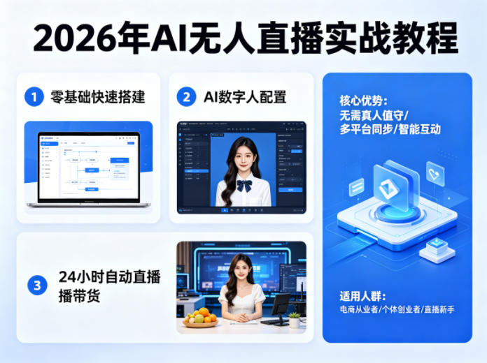 2026年AI无人直播实战教程，零基础也能快速搭建AI数字人无人直播间，实现24小时自动直播带货-海淘下载站