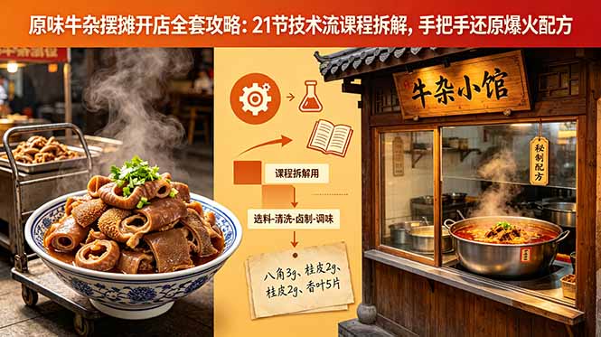 原味牛杂摆摊开店全套攻略：21节技术流课程拆解，手把手还原爆火配方-海淘下载站