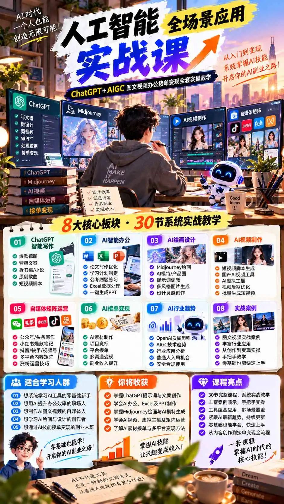 一个人掌握AI写作设计剪辑全套技能:从ChatGPT办公、AI绘画到虚拟主播、自媒体运营及接单变现-海淘下载站