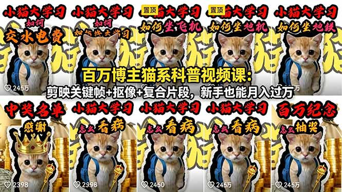 百万博主猫系科普视频课：剪映关键帧+抠像+复合片段，新手也能月入过万-海淘下载站