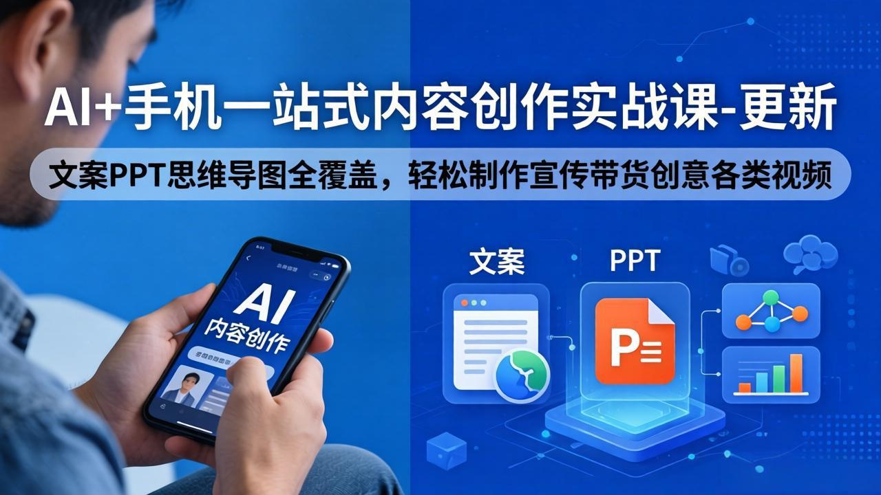 AI+手机一站式内容创作实战课-更新，文案PPT思维导图全覆盖，轻松制作宣传带货创意各类视频-海淘下载站