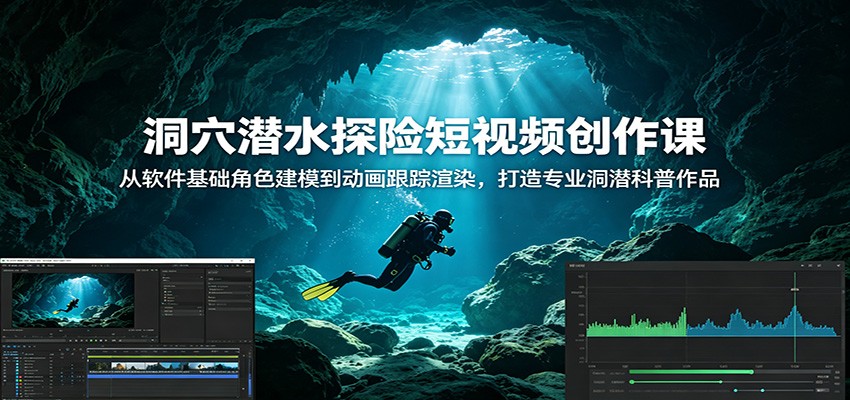洞穴潜水探险短视频创作课：从软件基础角色建模到动画跟踪渲染，打造专业洞潜科普作品-海淘下载站