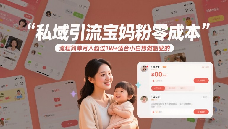 私域引流宝妈粉零成本流程简单月入超过1W+适合小白想做副业的-海淘下载站