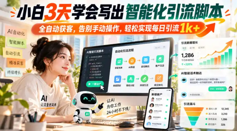 小白3天学会写出智能化引流脚本,全自动获客,告别手动操作,轻松实现每日引流1k+-海淘下载站