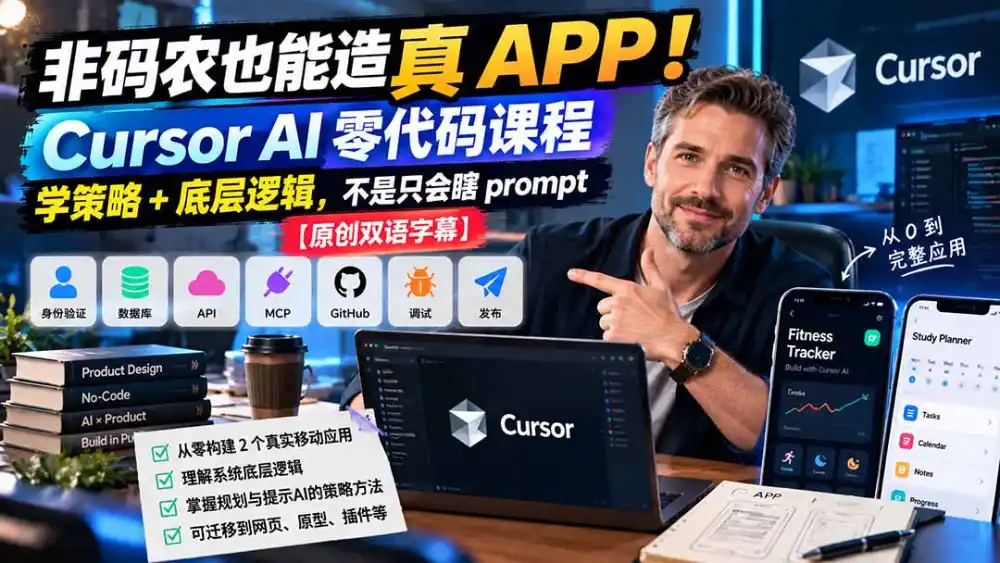 非码农也能造真 APP！Cursor AI 零代码课程：学策略 + 底层逻辑，不是只会瞎 prompt【原创双语字幕】-海淘下载站