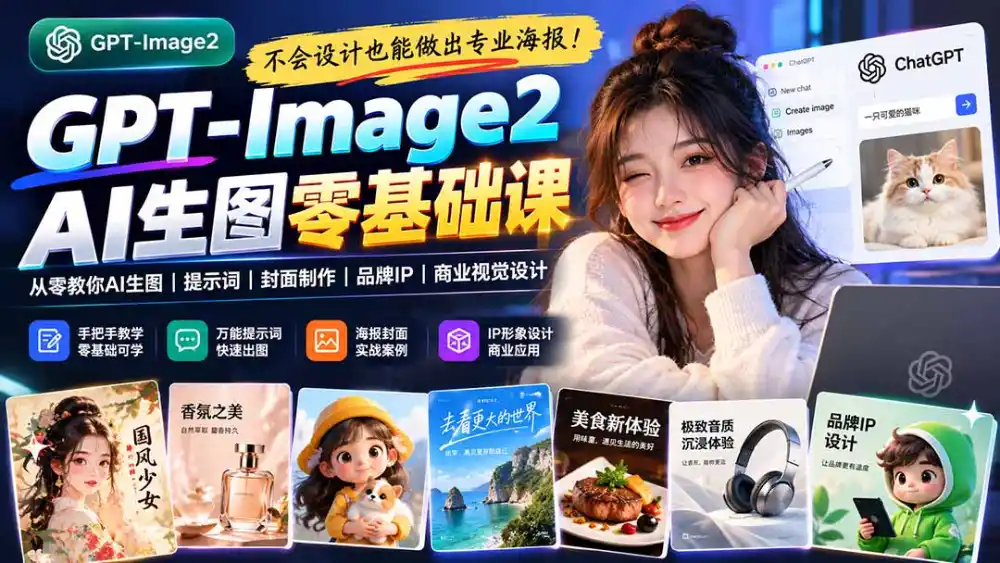 不会设计也能做出专业海报!GPT-Image2从零教你AI生图、提示词、封面制作、品牌IP与商业视觉设计-海淘下载站