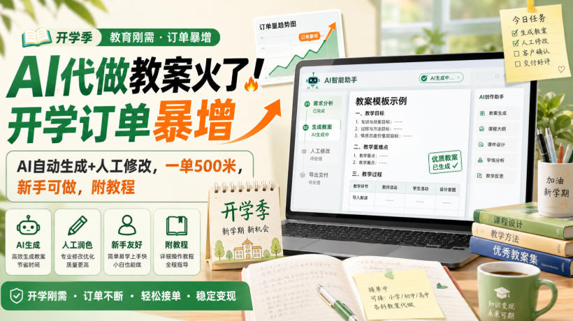 AI代做教案火了!开学订单暴增,AI自动生成+人工修改,一单500米,新手可做,附教程【揭秘】-海淘下载站