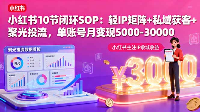 小红书10节闭环SOP：轻IP矩阵+私域获客+聚光投流，单账号月变现5000-30000-海淘下载站