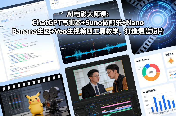 AI电影大师课：ChatGPT写脚本+Suno做配乐+Nano Banana生图+Veo生视频，打造爆款短片-海淘下载站