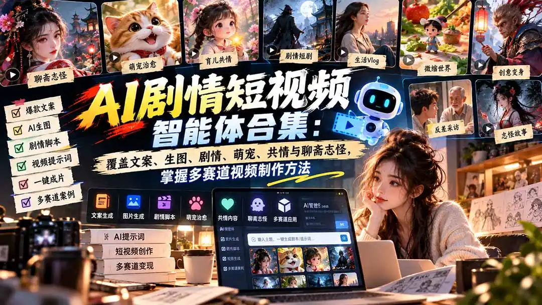 【无水印】AI剧情短视频智能体合集：覆盖文案、生图、剧情、萌宠、共情与聊斋志怪，掌握多赛道视频制作方法-海淘下载站