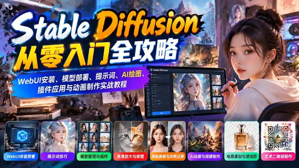 Stable Diffusion从零入门全攻略:WebUI安装、模型部署、提示词、AI绘图、插件应用与动画制作实战教程-海淘下载站