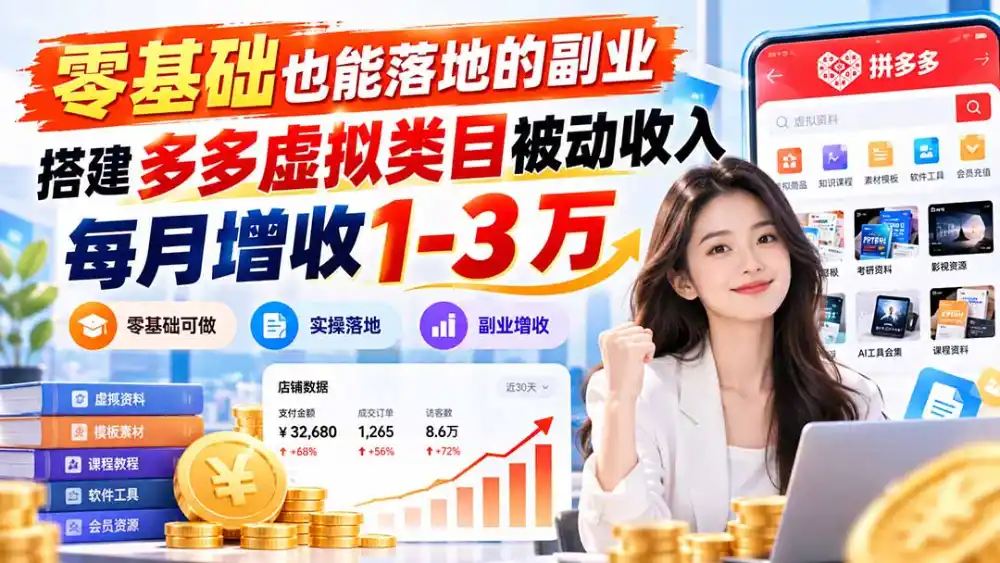 零基础也能落地的副业，搭建多多虚拟类目被动收入，每月增收 1-3 万-海淘下载站