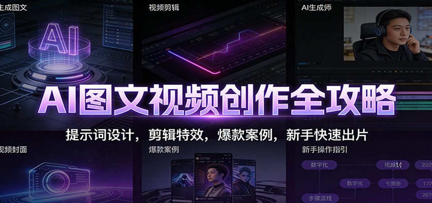 AI图文视频创作全攻略：提示词设计，剪辑特效，爆款案例，新手快速出片-海淘下载站