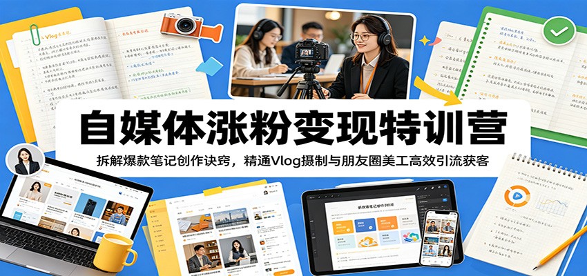 自媒体涨粉变现特训营：拆解爆款笔记创作诀窍，精通Vlog摄制与朋友圈美工高效引流获客-海淘下载站