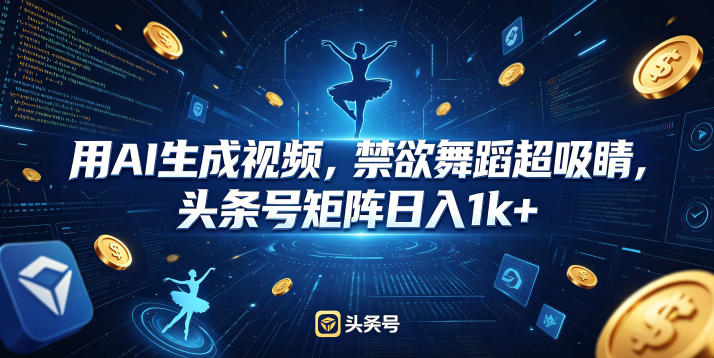 用AI生成视频，禁欲舞蹈超吸睛，头条号矩阵日入1k+-海淘下载站