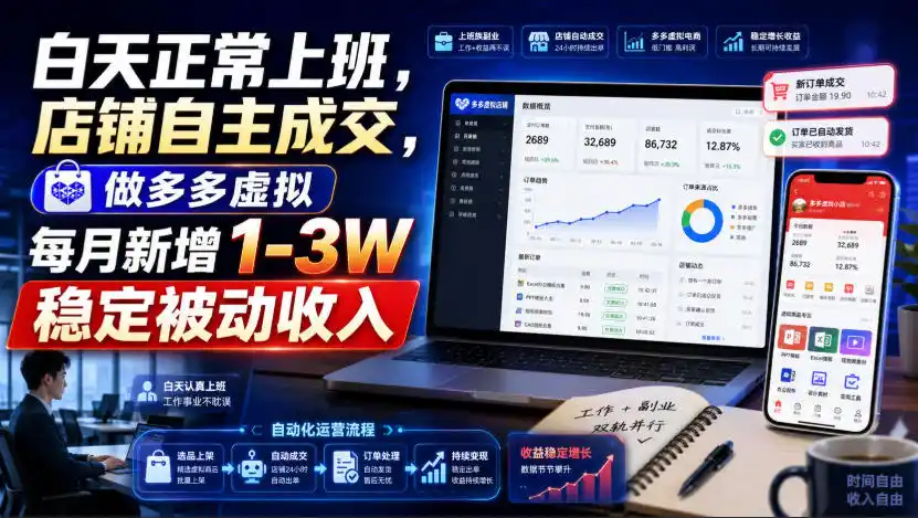 白天正常上班，店铺自主成交，做多多虚拟每月新增1-3W稳定被动收入【揭秘】-海淘下载站