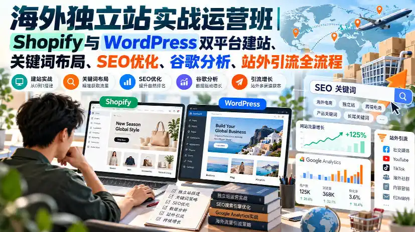 海外独立站实战运营班|Shopify与WordPress双平台建站、关键词布局、SEO优化、谷歌分析、站外引流全流程-海淘下载站