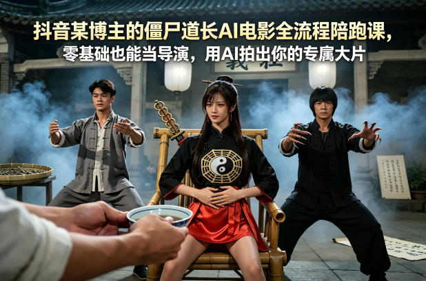 抖音某博主的僵尸道长AI电影全流程陪跑课，零基础也能当导演，用AI拍出你的专属大片-海淘下载站