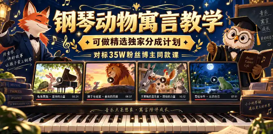 钢琴动物寓言教学，可做精选独家分成计划，对标35W粉丝博主同款课-海淘下载站