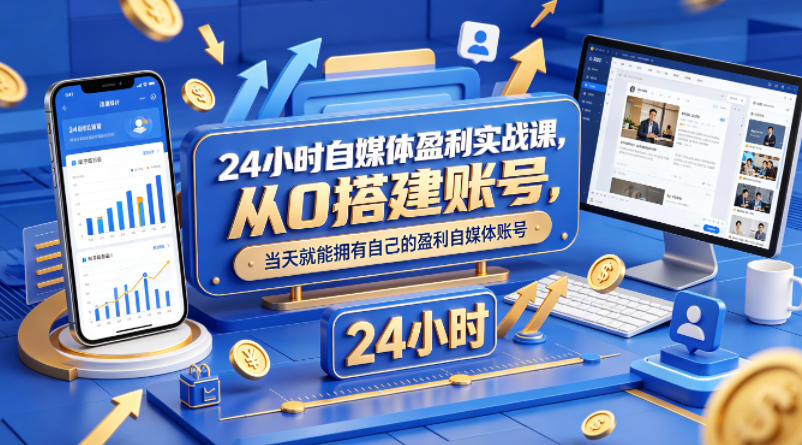 24小时自媒体盈利实战课，从0搭建账号，当天就能拥有自己的盈利自媒体账号-海淘下载站