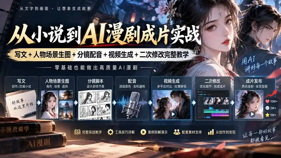 从小说到AI漫剧成片实战：写文+人物场景生图+分镜配音+视频生成+二次修改完整教学-海淘下载站