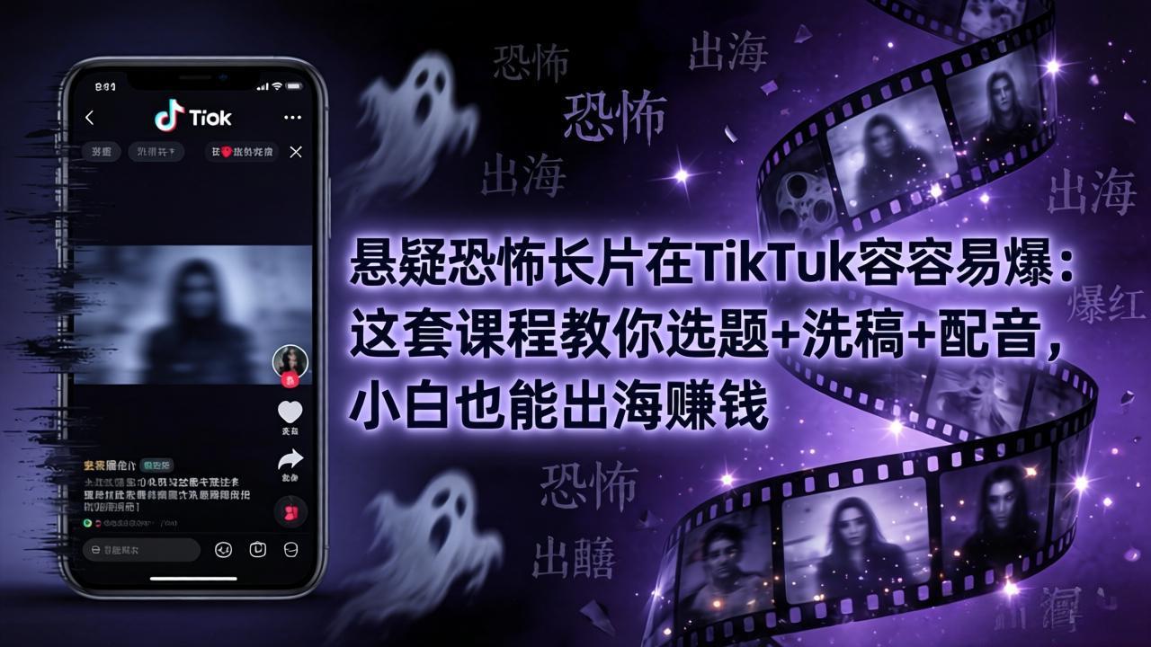 悬疑恐怖长片在TikTok最容易爆：这套课程教你选题+洗稿+配音，小白也能出海赚钱-海淘下载站