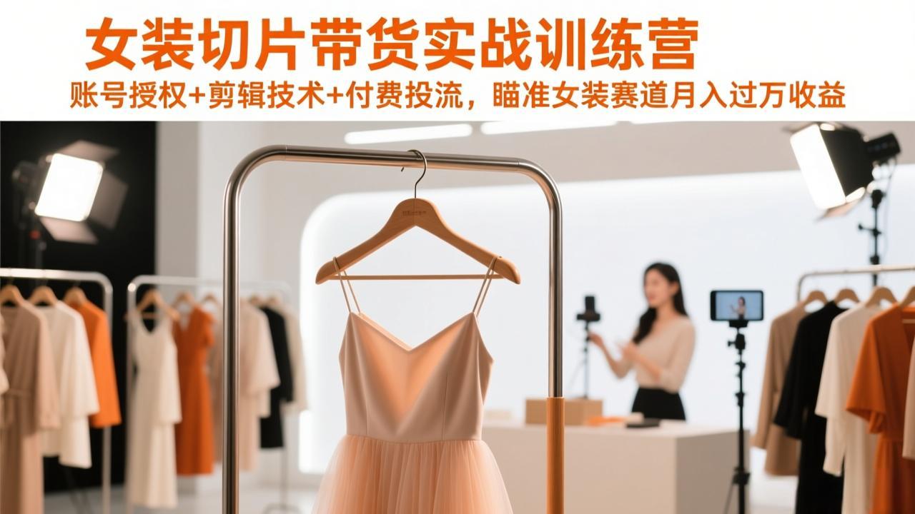 女装切片带货实战训练营，账号授权+剪辑技术+付费投流，瞄准女装赛道月入过万收益-海淘下载站