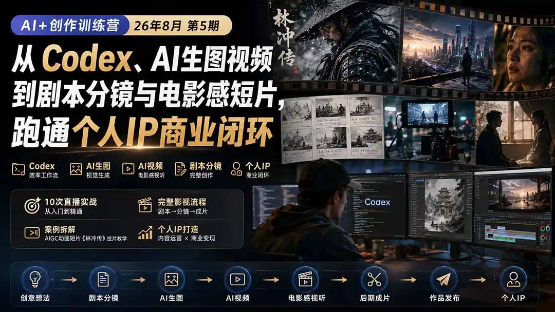 AI+创作训练营26年第5期-更新:从Codex、AI生图视频到剧本分镜与电影感短片,跑通个人IP商业闭环 AI+创作训练营26年第5期-更新:从Codex、AI生图视频到剧本分镜与电影感短片,跑通个人IP商业闭环