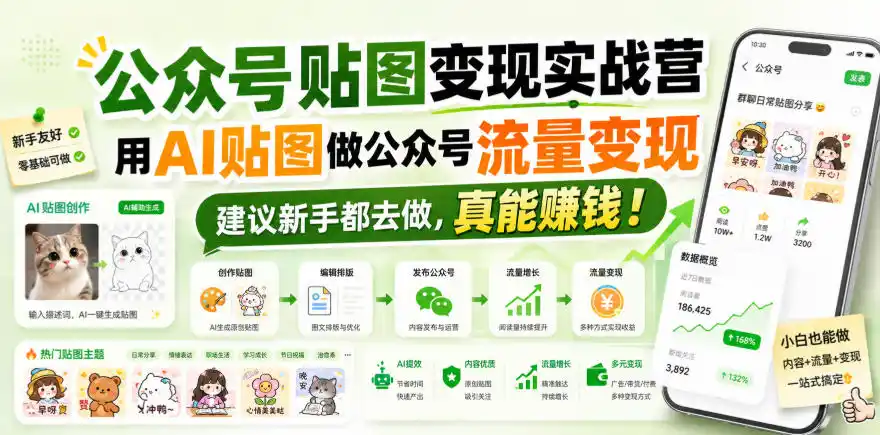 公众号贴图变现实战营，用AI贴图做公众号流量变现，建议新手都去做，真能賺钱！-海淘下载站
