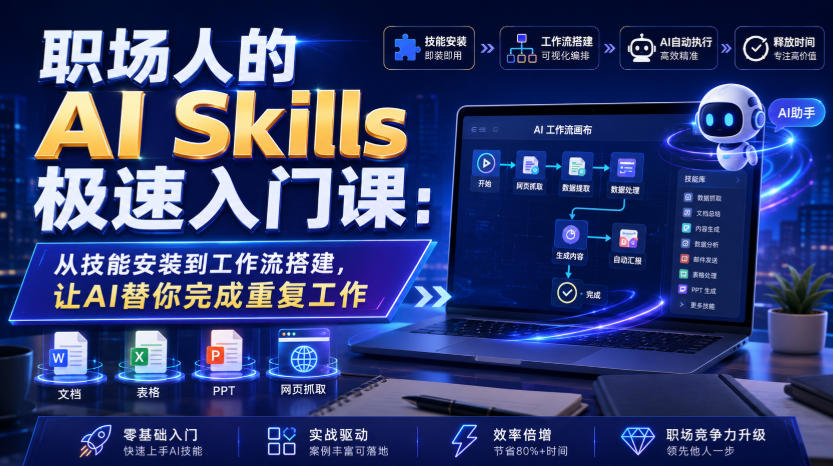 职场人的AI Skills极速入门课:从技能安装到工作流搭建,让AI替你完成重复工作-海淘下载站