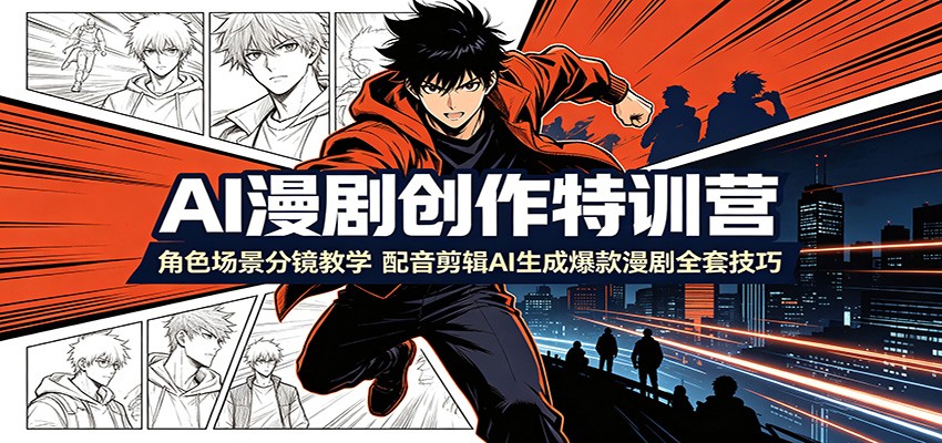 AI漫剧创作特训营：角色场景分镜教学，配音剪辑AI生成爆款漫剧全套技巧-海淘下载站