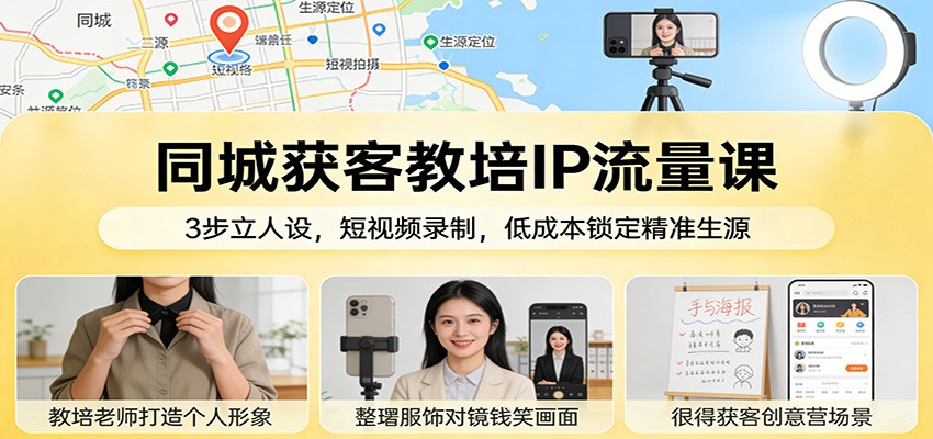 同城获客教培IP流量课：3步立人设，短视频录制，低成本锁定精准生源-海淘下载站