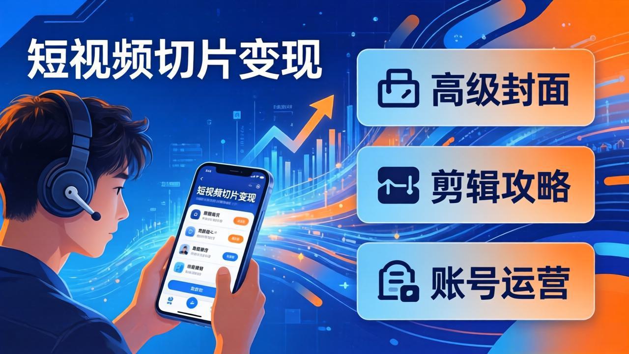 短视频切片变现速成班2.0：高级封面+剪辑攻略+账号运营，0基础小白快速入局副业-海淘下载站