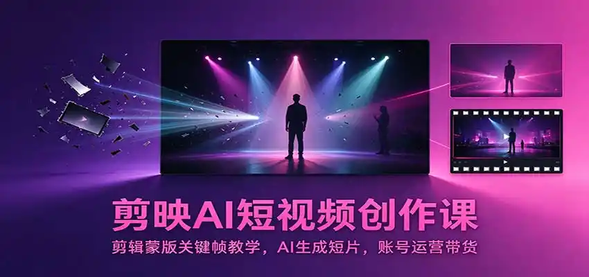 剪映AI短视频创作课:剪辑蒙版关键帧教学,AI生成短片,账号运营带货-海淘下载站
