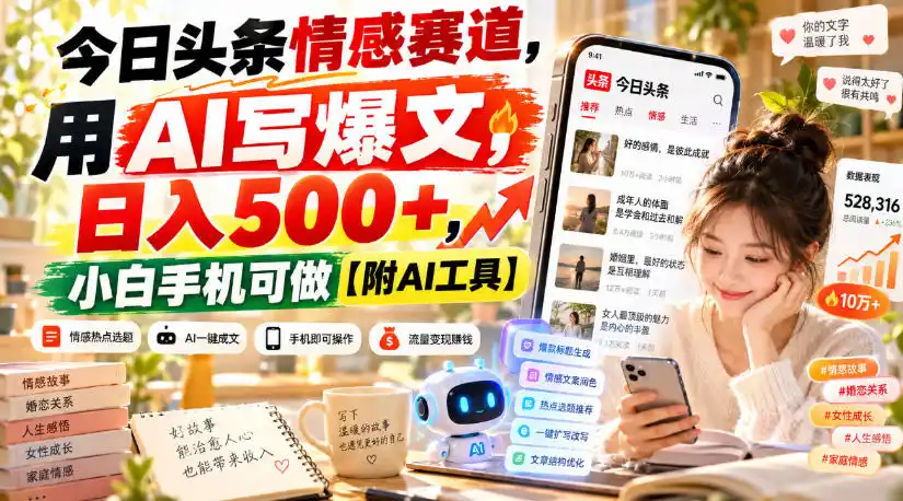 今日头条情感赛道,用AI写爆文,日入500+,小白手机可做【附AI工具】-海淘下载站