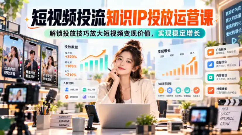 短视频投流知识IP投放运营课，解锁投放技巧放大短视频变现价值，实现稳定增长-海淘下载站