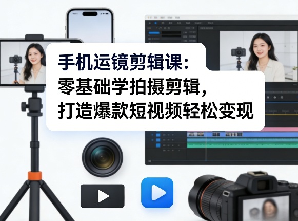 手机运镜剪辑课：零基础学拍摄剪辑，打造爆款短视频轻松变现-海淘下载站