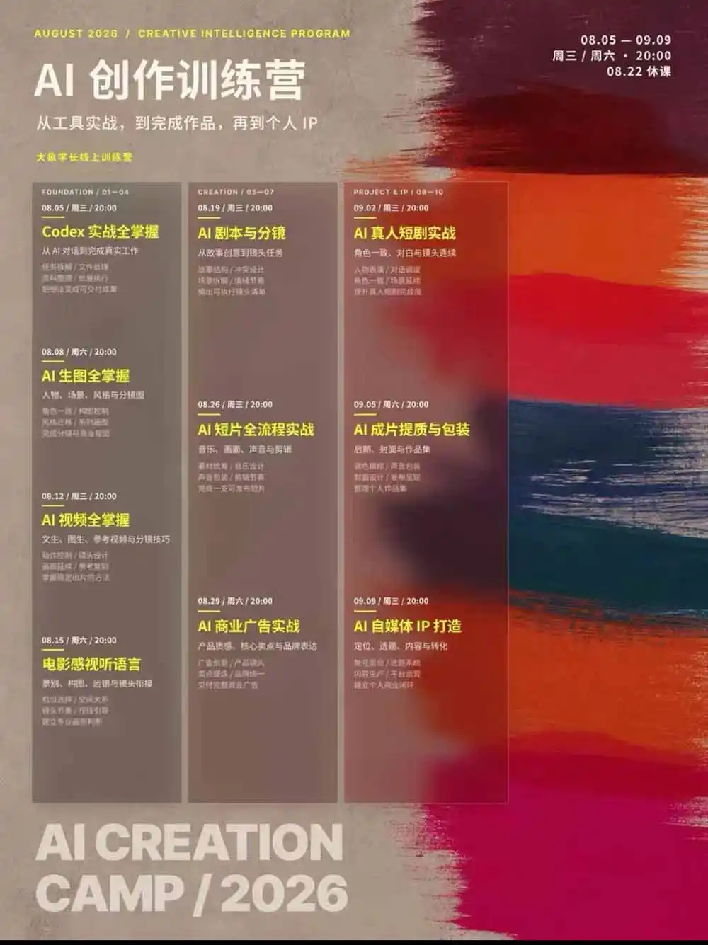 AI+创作训练营26年第5期-更新:从Codex、AI生图视频到剧本分镜与电影感短片,跑通个人IP商业闭环 AI+创作训练营26年第5期-更新:从Codex、AI生图视频到剧本分镜与电影感短片,跑通个人IP商业闭环
