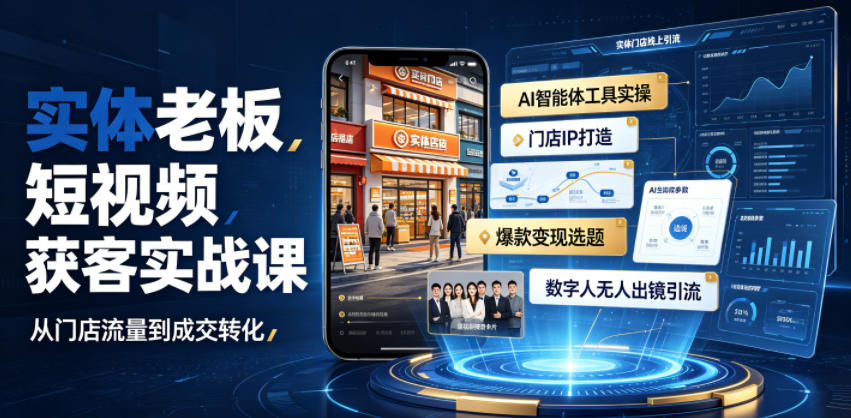 实体老板短视频获客实战课｜AI智能体工具全套实操、门店IP打造、爆款变现选题、数字人无人出镜引流完整教程-海淘下载站