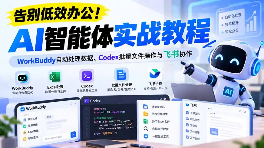 【无水印】告别低效办公!《AI智能体实战教程》WorkBuddy自动处理数据、Codex批量文件操作与飞书协作-海淘下载站